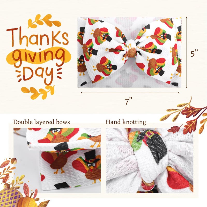 ONENINEDREAM Turkey Bow Thanksgiving Bows for Baby Turkey Headband Baby Thanksgiving headbands for Toddler Thanksgiving Hair Fall Bows for Baby Girls - Image 4